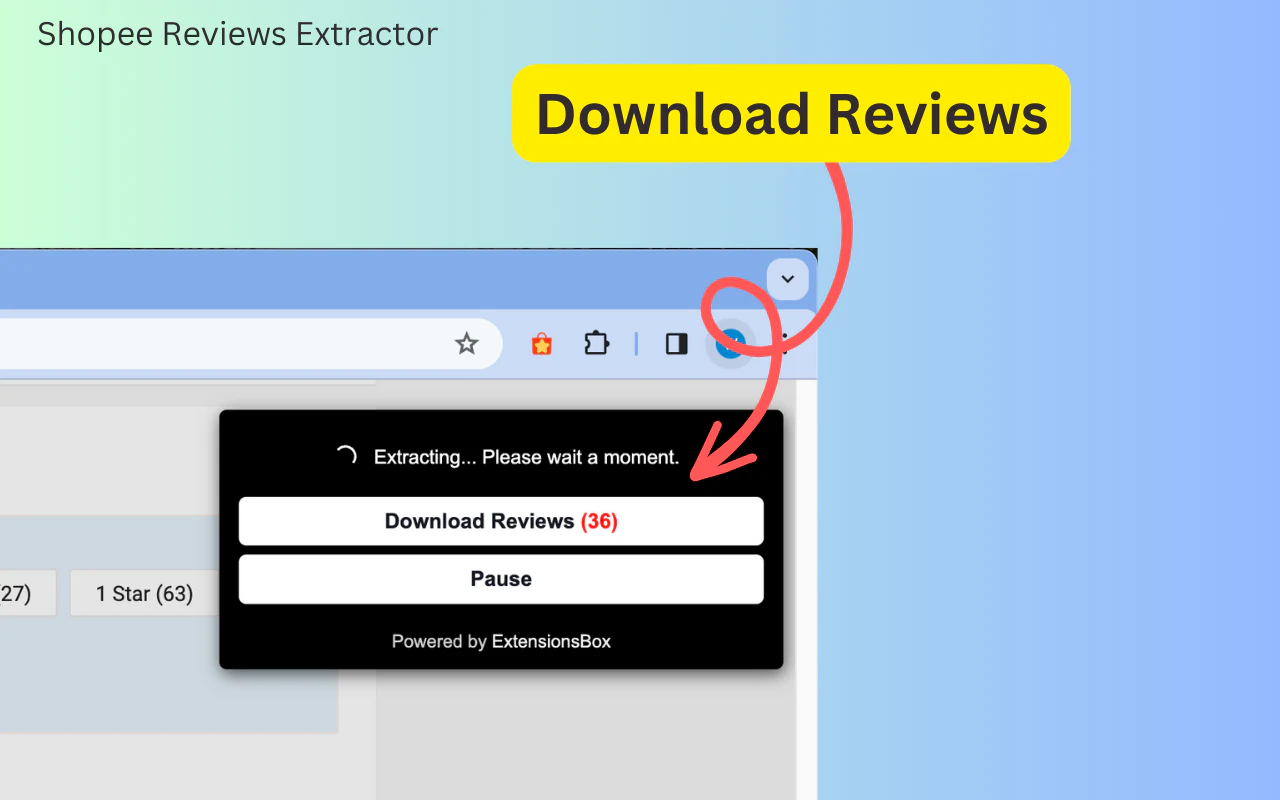 Shopee Reviews Extractor interface in an official Chrome Web Store screenshot