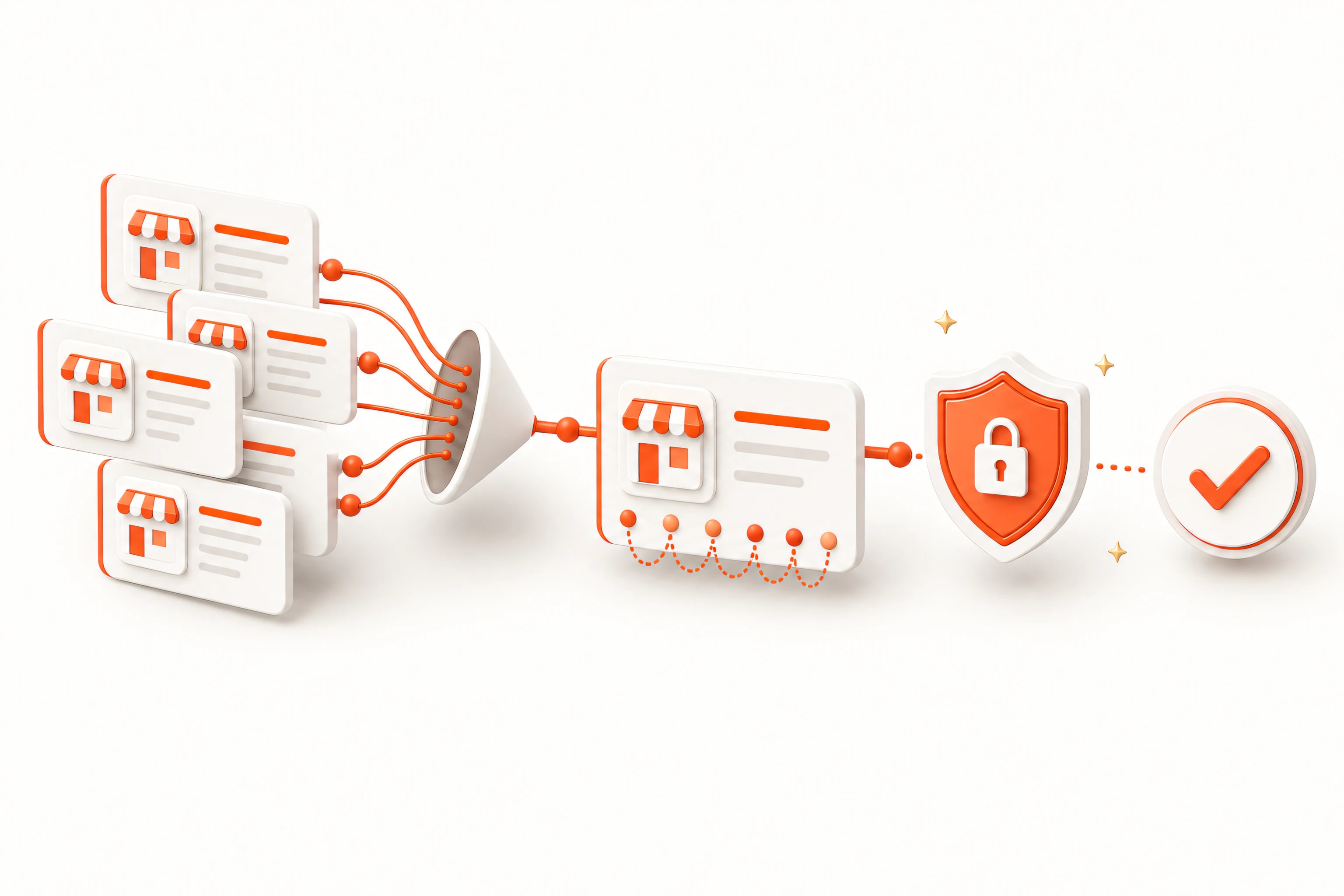 Duplicate business records merged into one verified lead through a compliance boundary