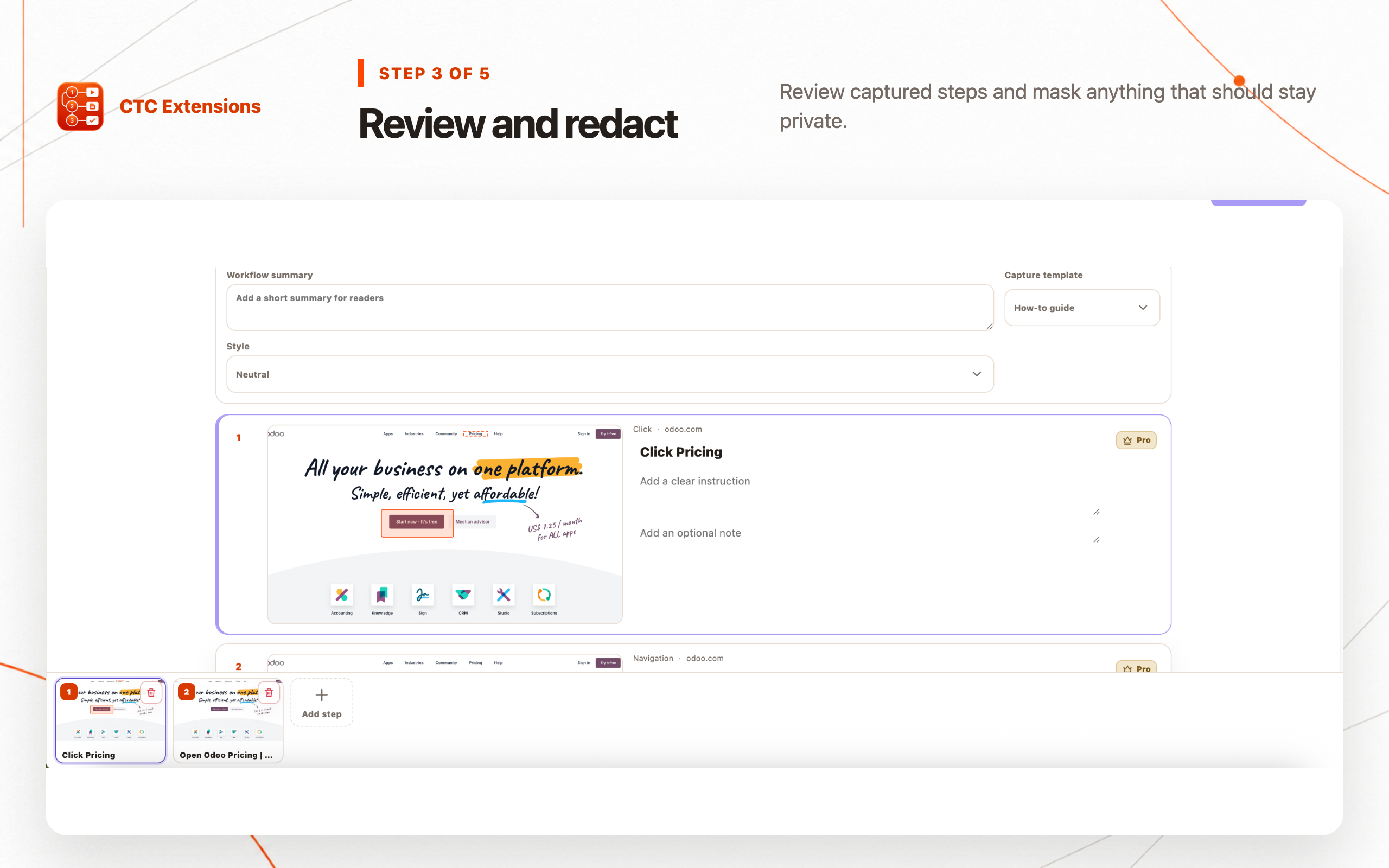 AI Workflow Recorder: SOP & Guide – CTC Steps: step 3, Review and redact