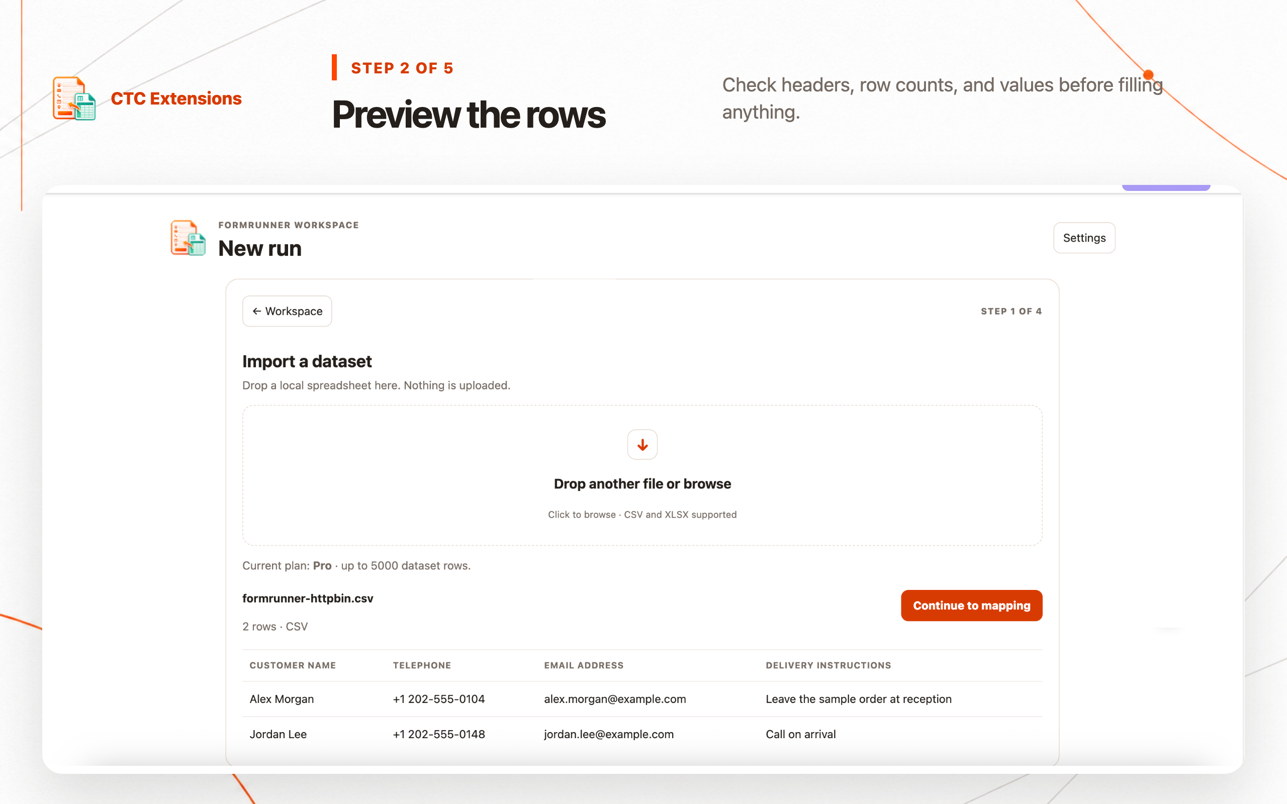 FormRunner: step 2, Preview the rows