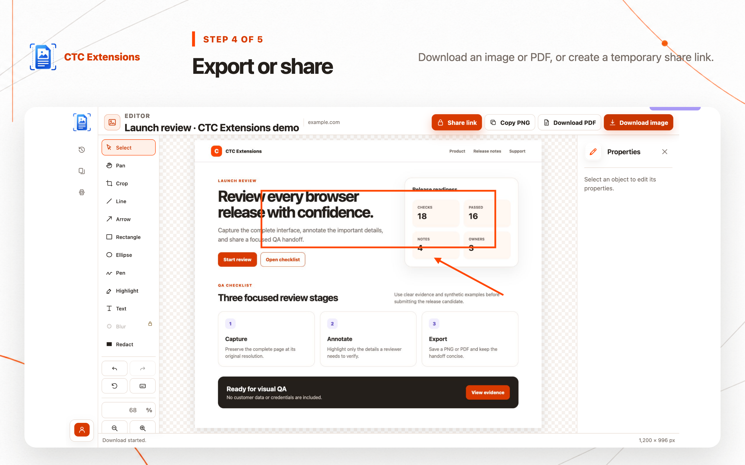 AI Full Page Screenshot – CTC Snap: step 4, Export or share