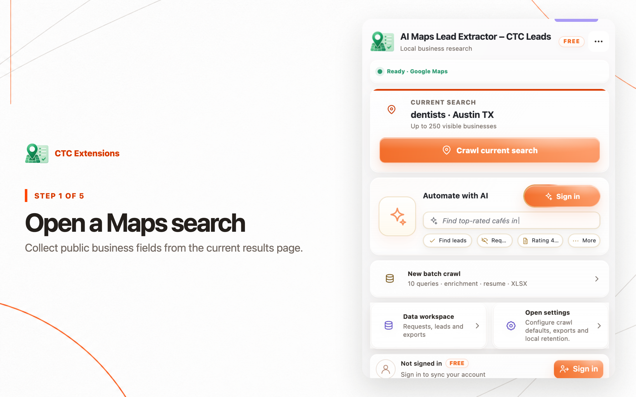 AI Maps Lead Extractor – CTC Leads: step 1, Open a Maps search