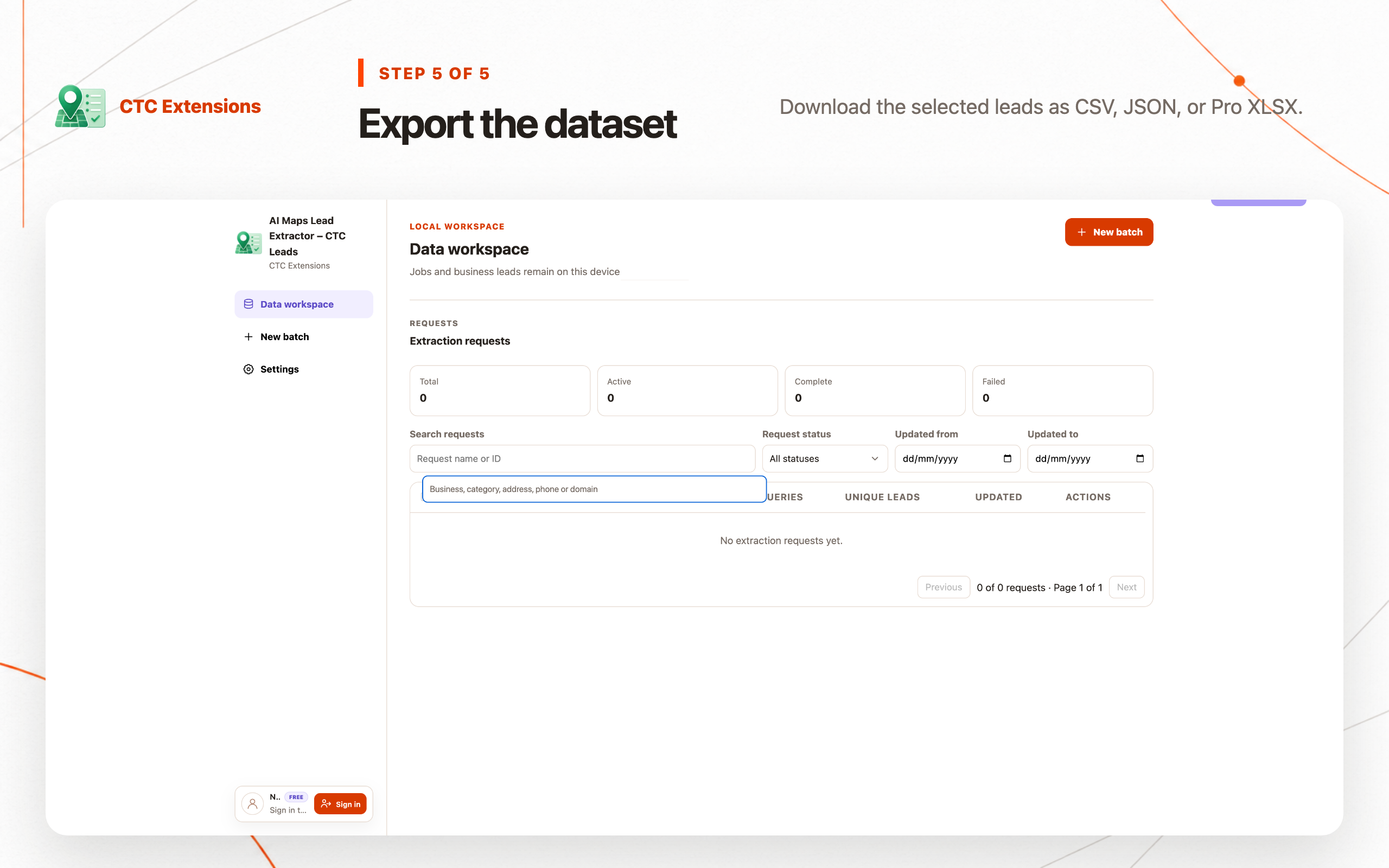 AI Maps Lead Extractor – CTC Leads: step 5, Export the dataset