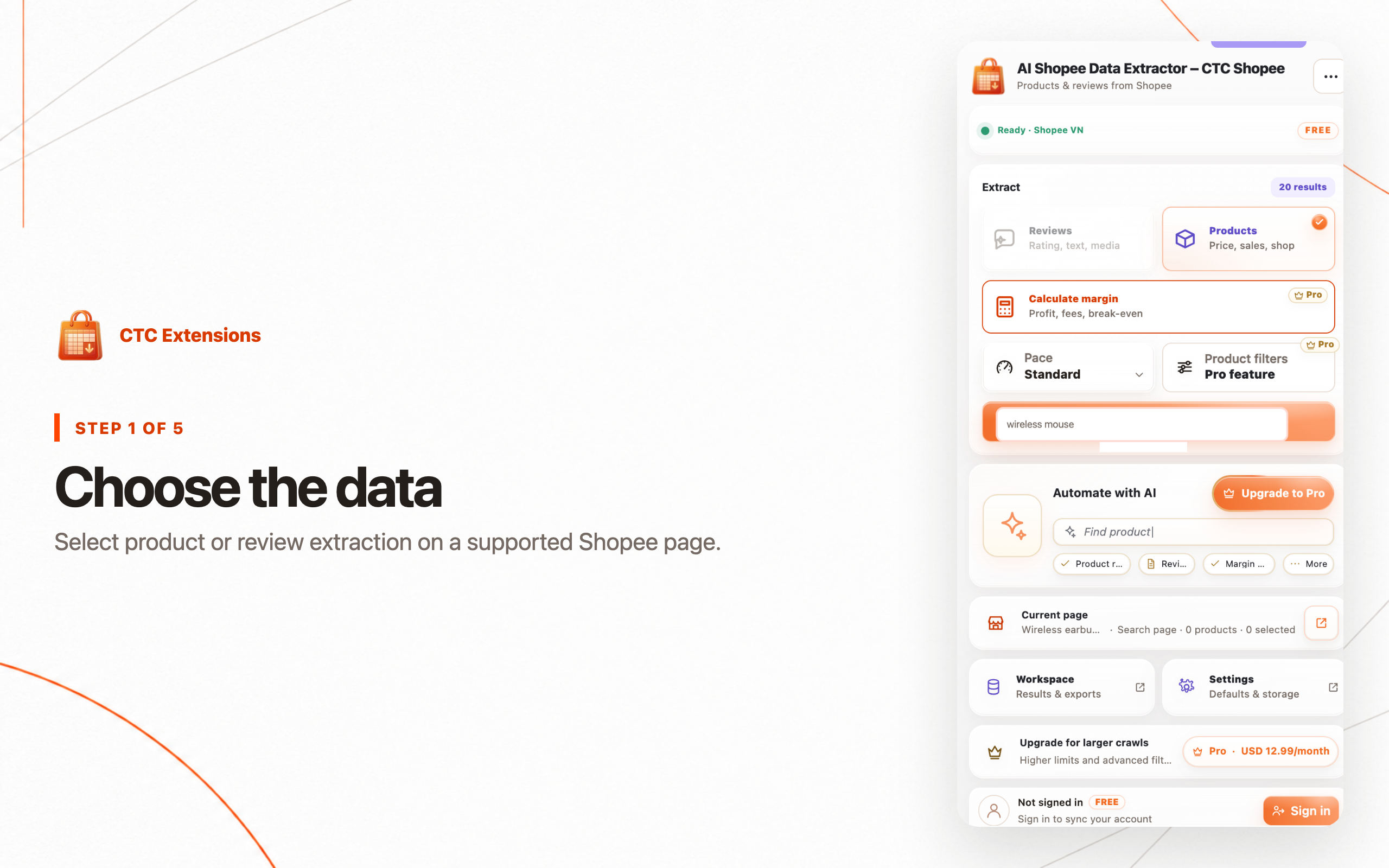 AI Shopee Data Extractor – CTC Shopee: step 1, Choose the data