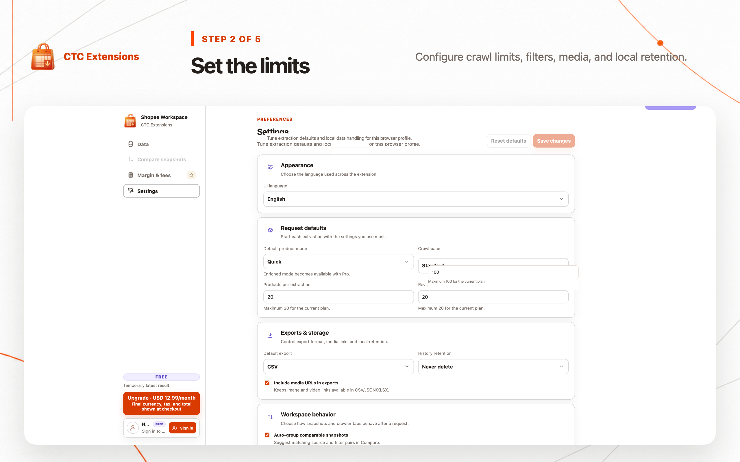 AI Shopee Data Extractor – CTC Shopee: step 2, Set the limits