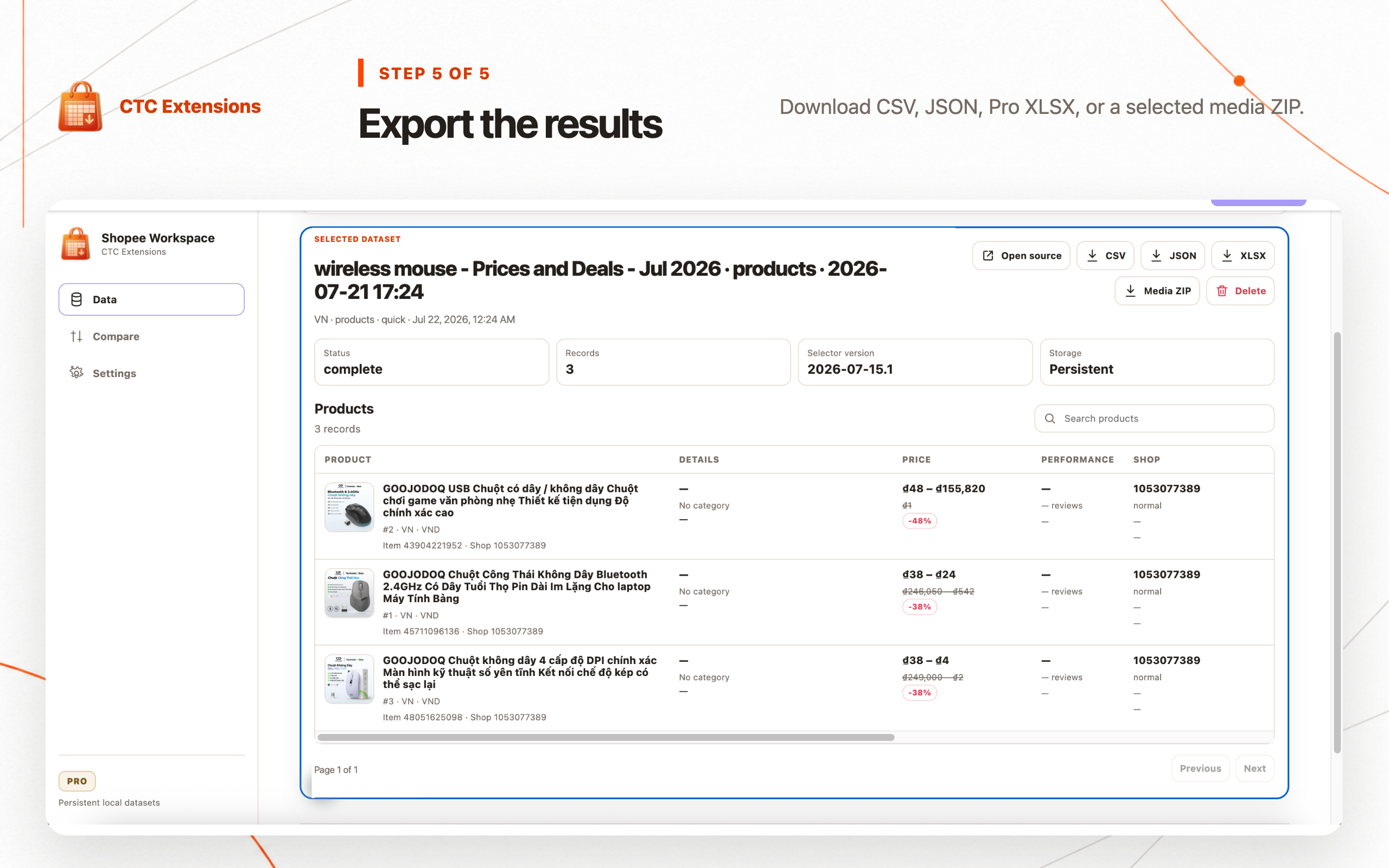AI Shopee Data Extractor – CTC Shopee: step 5, Export the results